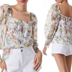 Alice + Olivia Multicolor Rowa Floral Eyelet Top Size L